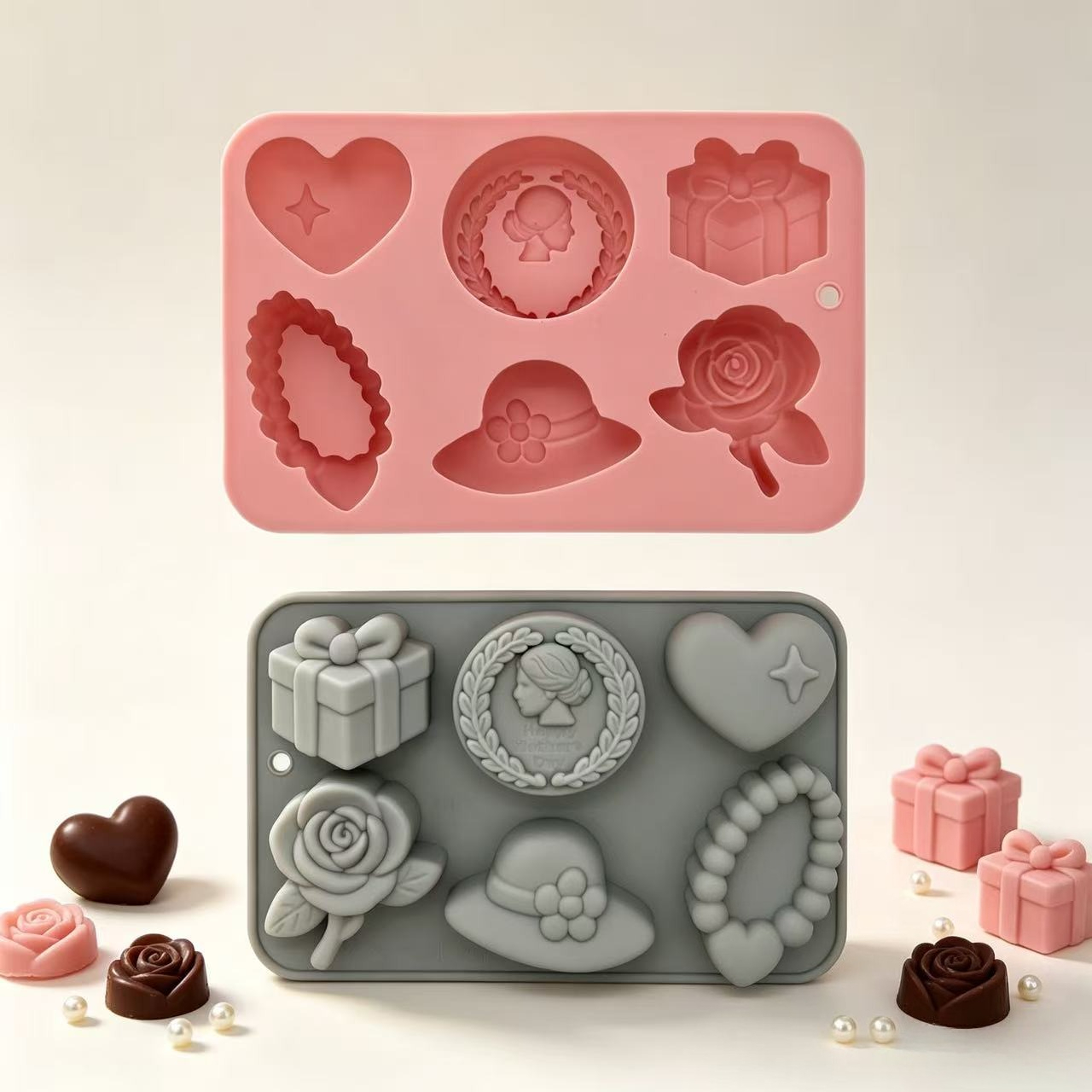 Home Fragrance Rose - 6 Cavity Women Rose Hat Heart